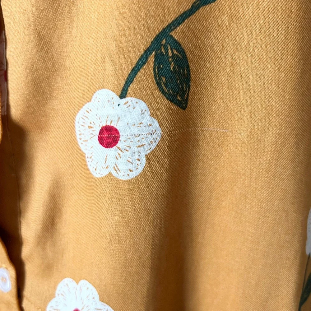 NEW Pink Chicken Kalani Mini Dress 100% Cotton Gold Flower Ruffle Tiered Large